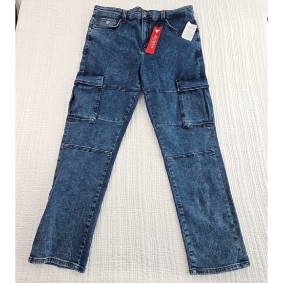 Guess Jeans Mateo Cargo Jeans Men's 36x32 Medium Wash Relaxed Fit Stretch NEW - Picture 1 of 16